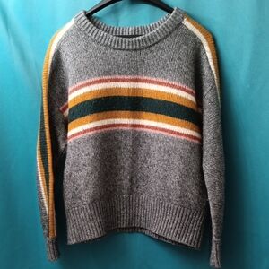 Madewell Gray Striped Crew Neck Sweater